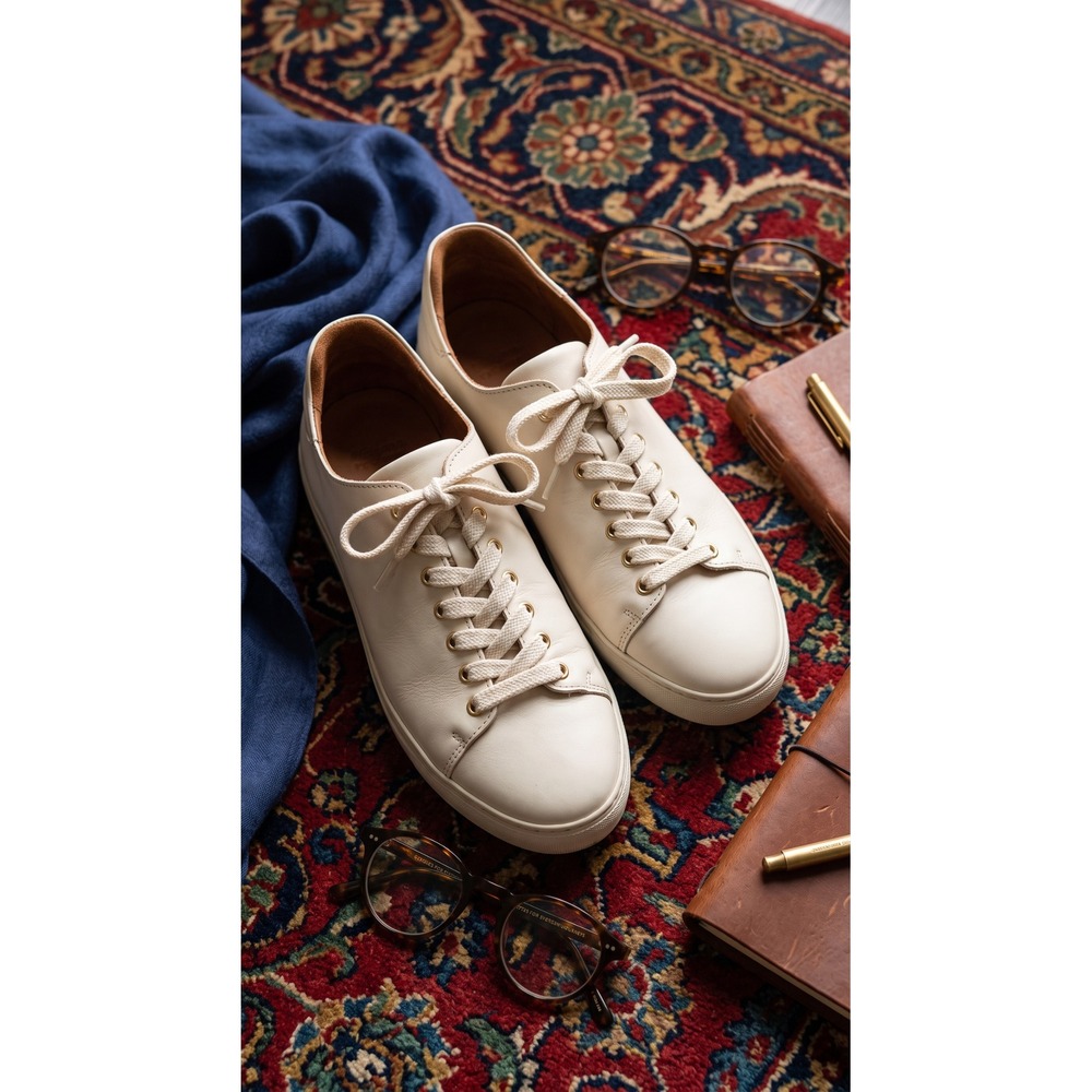 NWOT Sezane Jack Sneakers Ecru Leather Low Top Trainers Gold Eyelets 39 Parisian
